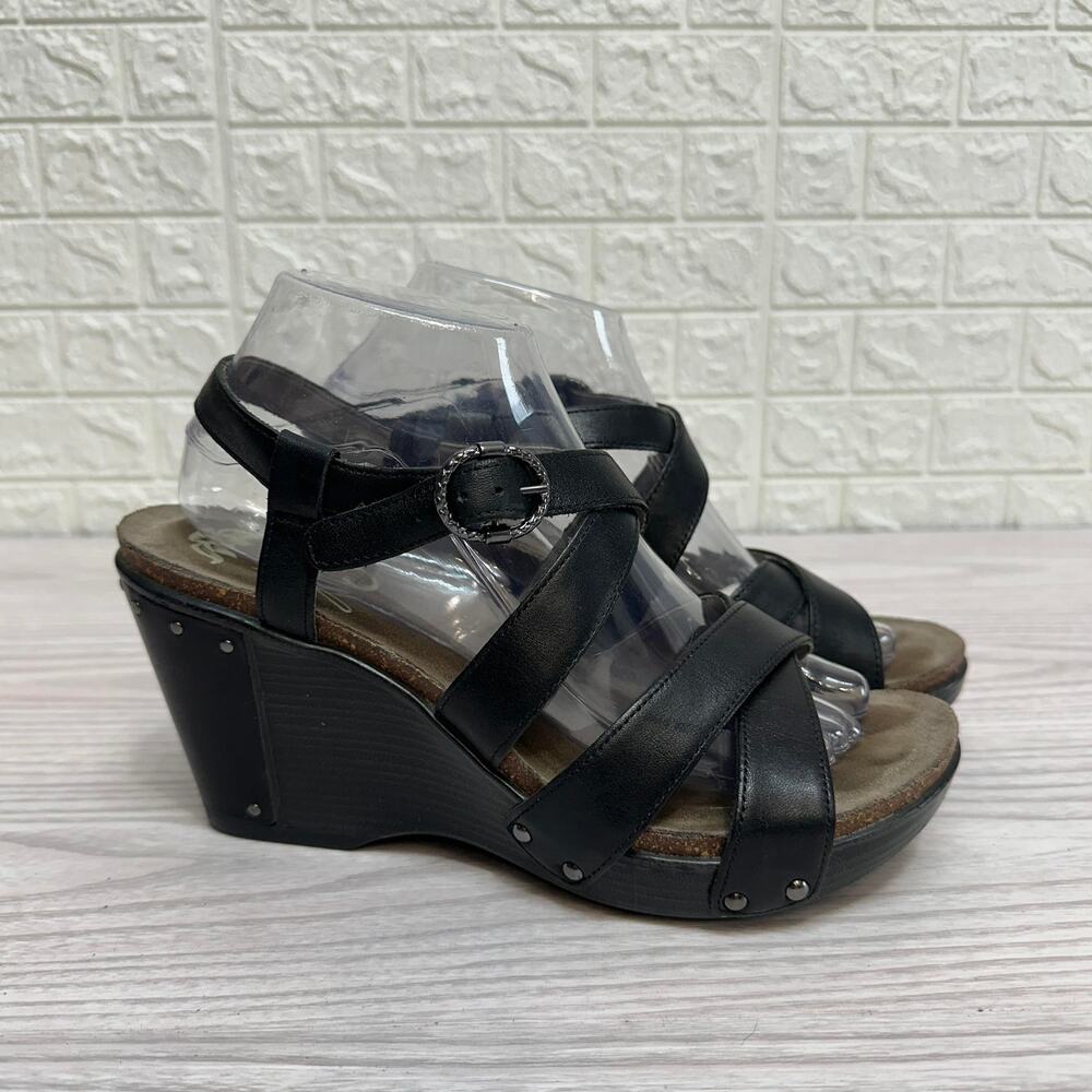 Dansko Frida Slingback Sandal WMNS 10-10.5 Black Leather Studded Wedge Open Toe